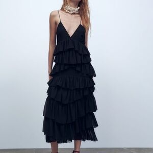 Zara Strappy Ruffled Midi Dress